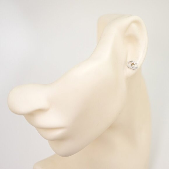 GUCCI Interlocking G Logos Stud Earrings 18 White Gold 750 Auth - Picture 1 of 5